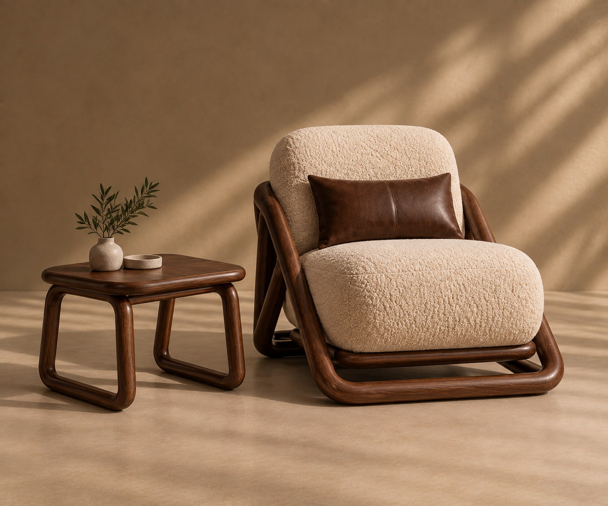 Seti side table beside the Montu lounge chair